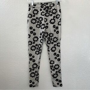 Forever 21 Women High Waist Legging Black Velour Polka Dots & Flowers Size Small